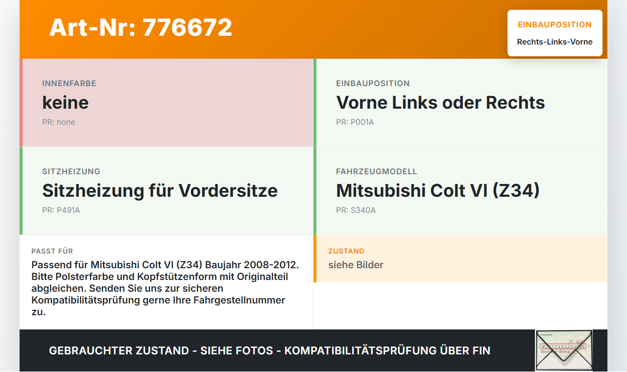 Mitsubishi Colt VI Z34 08-12 Kopfstütze für Fahrer Sitz Rechts oder Links Vorne Mitsubishi Colt VI Z34 08-12... Vorschau 3