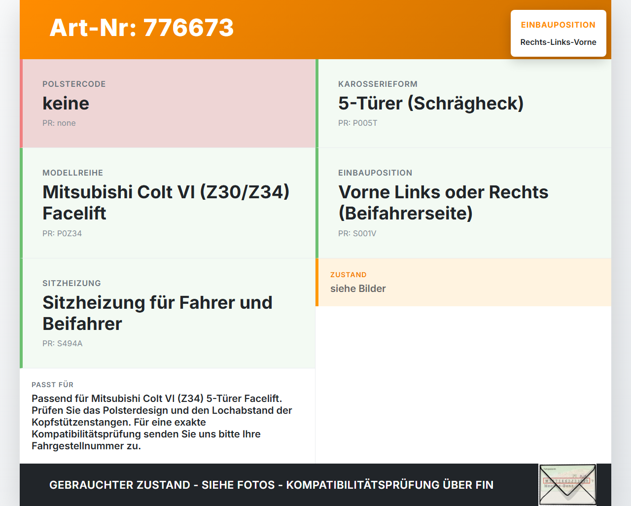 Mitsubishi Colt VI Z34 08-12 5T Kopfstütze für Beifahrer Sitz Rechts oder Links Vorne Mitsubishi Colt VI Z34 08-12... Vorschau 3