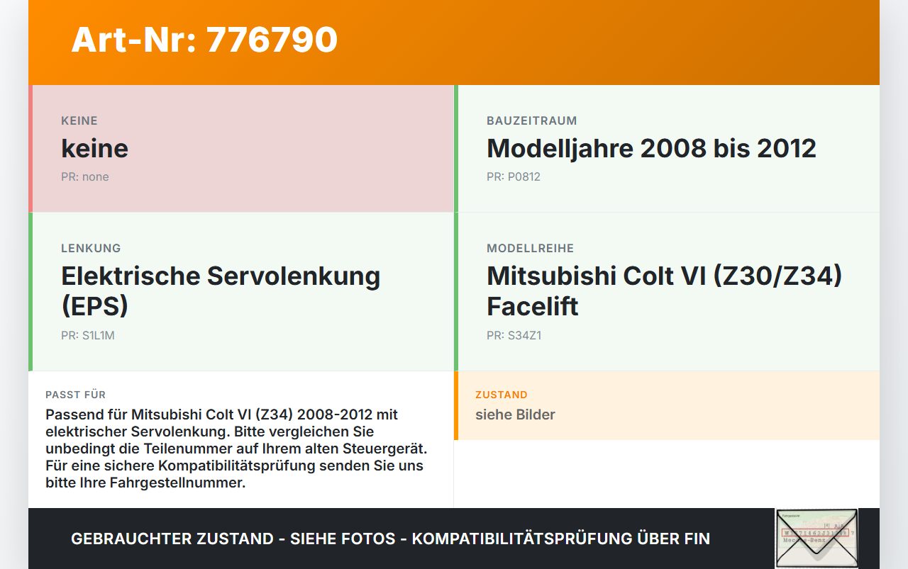 Mitsubishi Colt VI Z34 08-12 Steuergerät ECU Modul für Lenkgetriebe Lenkhilfe Mitsubishi Colt VI Z34 08-12... Vorschau 3