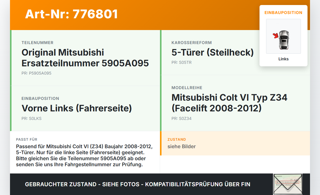 Mitsubishi Colt VI Z34 08-12 5T Scharnier für Motorhaube Motorhaubenscharnier Links Mitsubishi Colt VI Z34 08-12... Vorschau 3