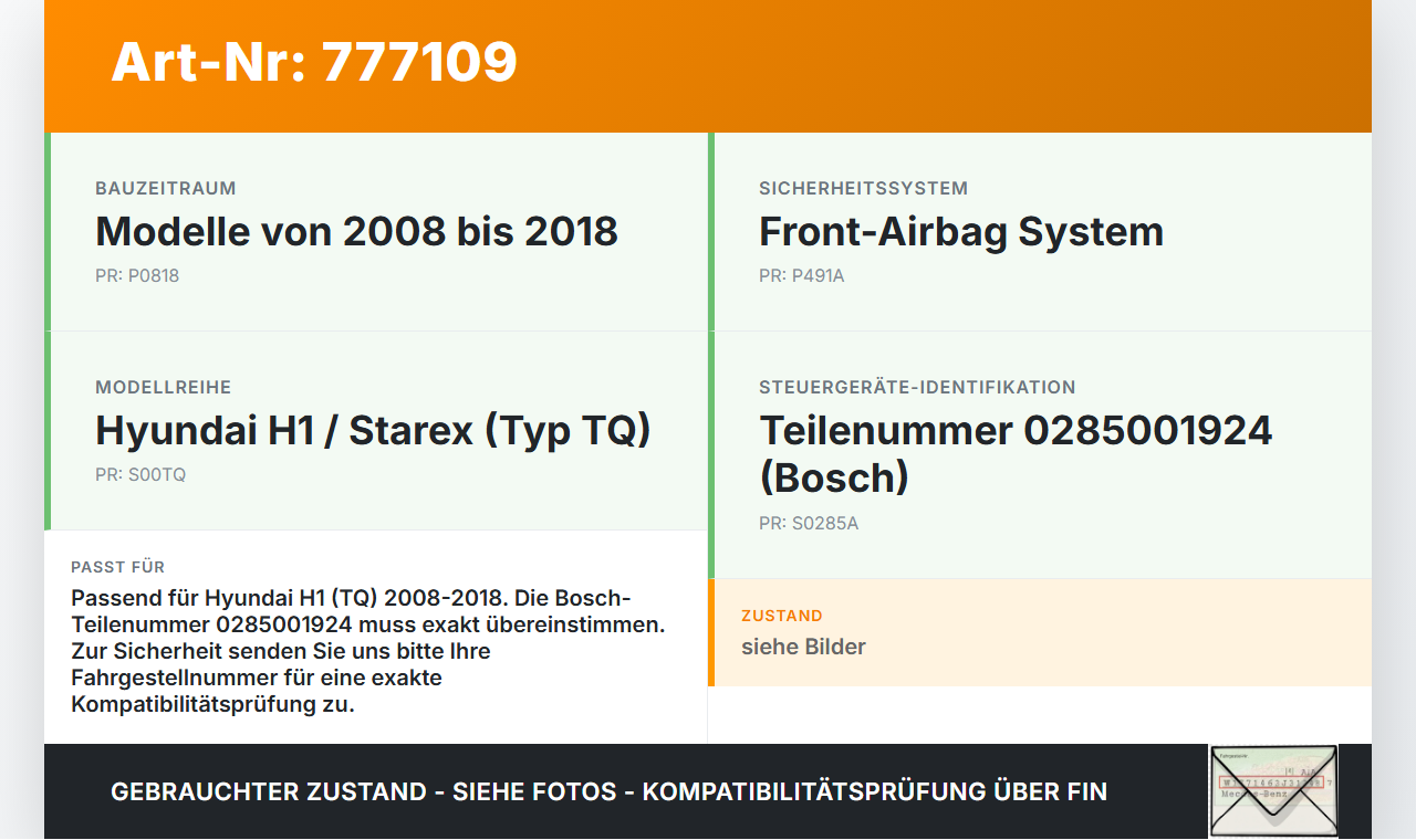 Hyundai H1 H-1 TQ 08-18 Airbag Steuergerät Airbagsteuergerät Hyundai H1 H-1 TQ 08-18 28.07.2008 95910-4H500... Vorschau 3