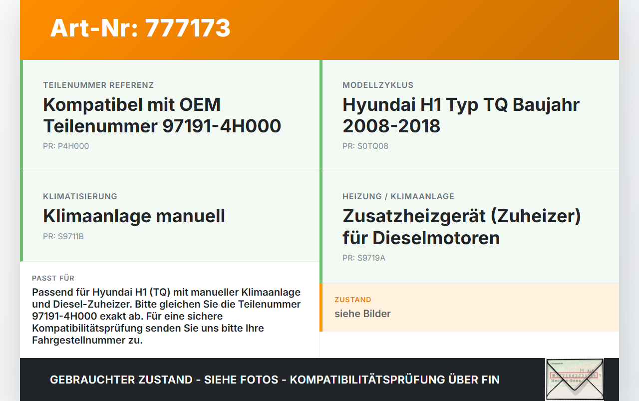 Hyundai H1 H-1 TQ 08-18 Zusatzheizgerät Zuheizgerät Heizgerät Hyundai H1 H-1 TQ 08-18 28.07.2008 97191-4H000 gebraucht Vorschau 3