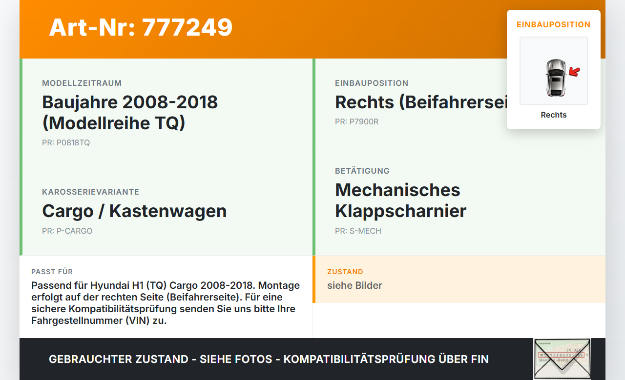 Hyundai H1 H-1 TQ 08-18 Cargo Scharnier für Motorhaube Motorhaubenscharnier Rechts Hyundai H1 H-1 TQ 08-18... Vorschau 3