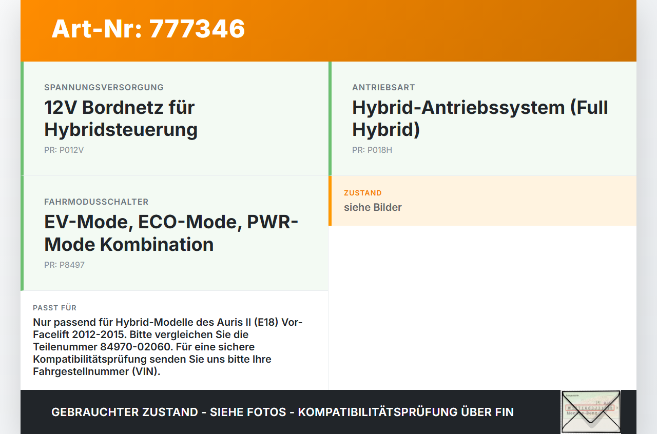 Toyota Auris II E18 12-15 Schalter EV Mode Eco PWR Toyota Auris II E18 12-15 31.07.2013 84970-02060A 84970-02060... Vorschau 3