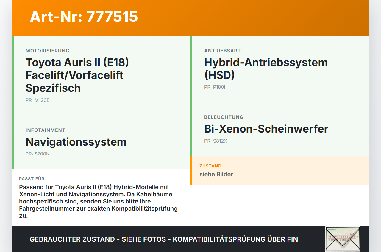 Toyota Auris II E18 12-15 Benzin/1,8 Hybrid 73KW Motor Kabelbaum Motorkabelbaum Leitungssatz Toyota Auris II E18... Vorschau 3