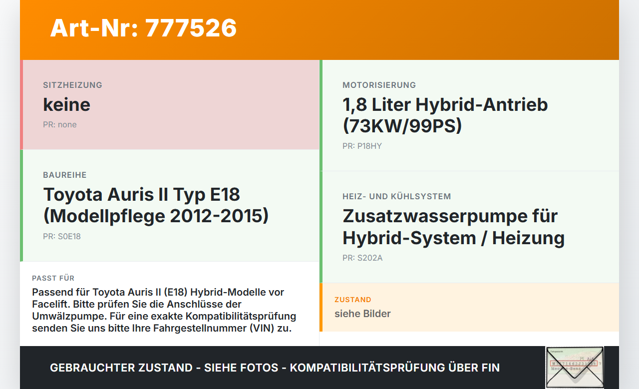 Toyota Auris II E18 12-15 Benzin/1,8 Hybrid 73KW Umwelzpumpe Heizung Pumpe Toyota Auris II E18 12-15 31.07.2013... Vorschau 3
