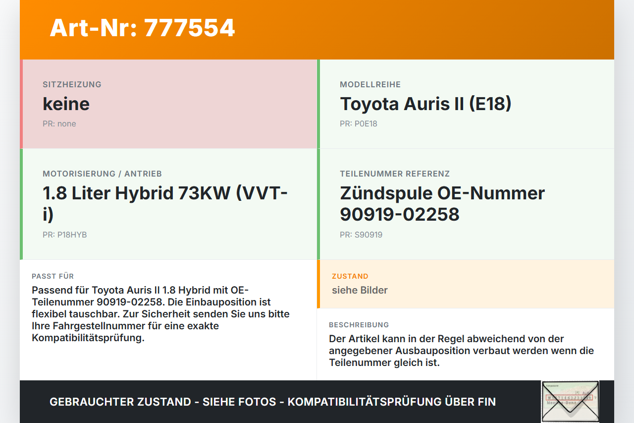 Toyota Auris II E18 12-15 Benzin/1,8 Hybrid 73KW Zündspule Pos.3 Toyota Auris II E18 12-15 31.07.2013 90919-02258... Vorschau 3