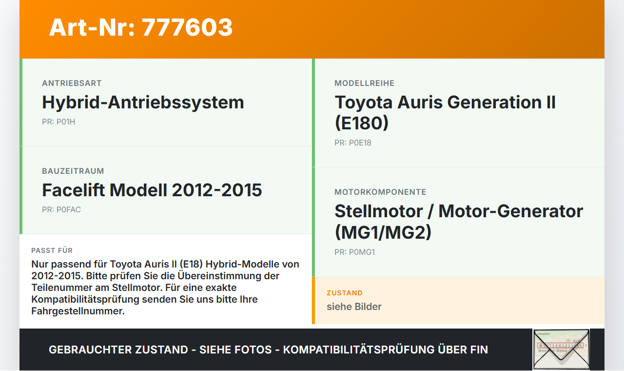 Toyota Auris II E18 12-15 Rotor Stellmotor für Hybrid Motor Toyota Auris II E18 12-15 31.07.2013 gebraucht Vorschau 3