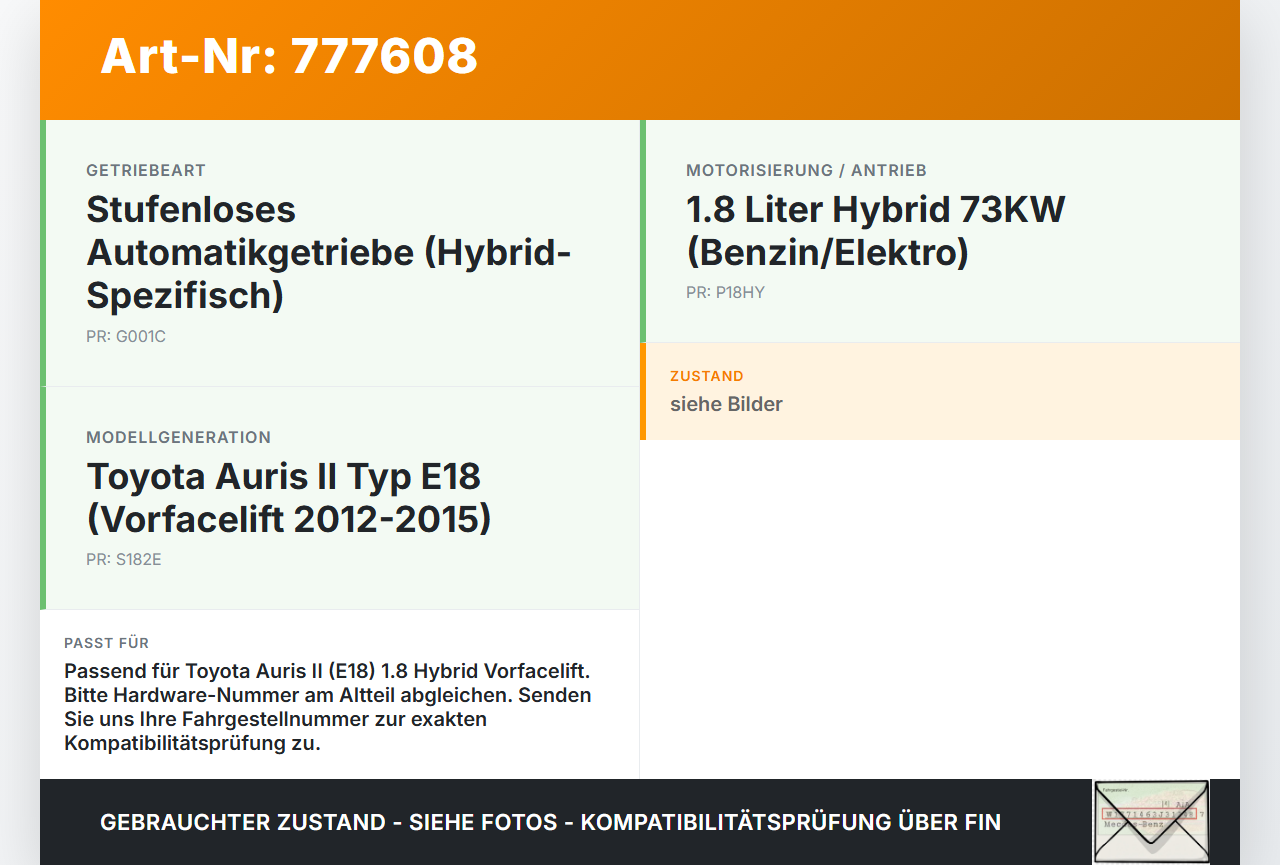 Toyota Auris II E18 12-15 Benzin/1,8 Hybrid 73KW Steuergerät für Getriebe Toyota Auris II E18 12-15 31.07.2013... Vorschau 3