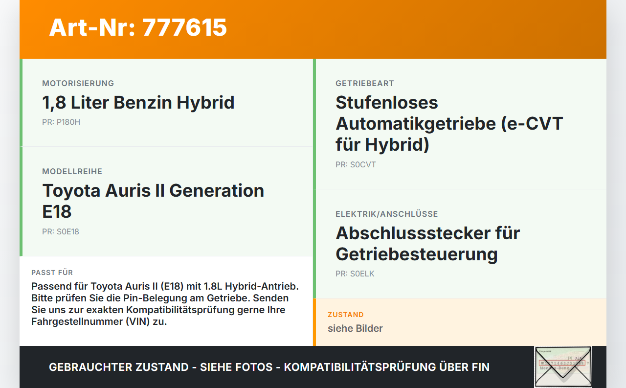 Toyota Auris II E18 12-15 Benzin/1,8 Hybrid 73KW Stecker Abschlussstecker für Getriebe Toyota Auris II E18 12-15... Vorschau 3