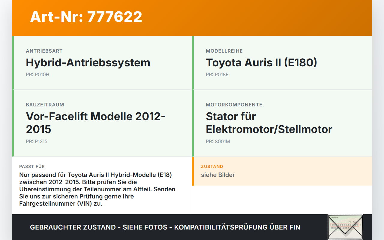 Toyota Auris II E18 12-15 Stator Stellmotor für Hybrid Motor Toyota Auris II E18 12-15 31.07.2013 gebraucht Vorschau 3