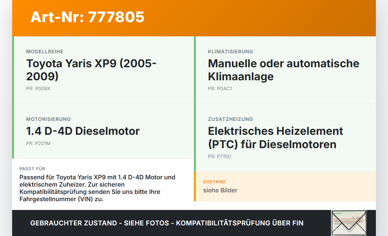 Toyota Yaris XP9 05-09 D-4D 1,4 66KW Zusatzheizung Zuheizer Heizelement Elektrisch Toyota Yaris XP9 05-09... Vorschau 3