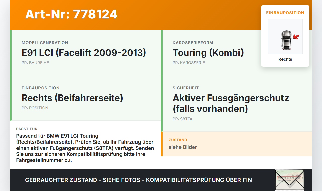 BMW E91 318D LCI 09-13 Kombi Scharnier für Motorhaube Motorhaubenscharnier Rechts BMW E91 318D LCI 09-13 22.09.2009... Vorschau 3