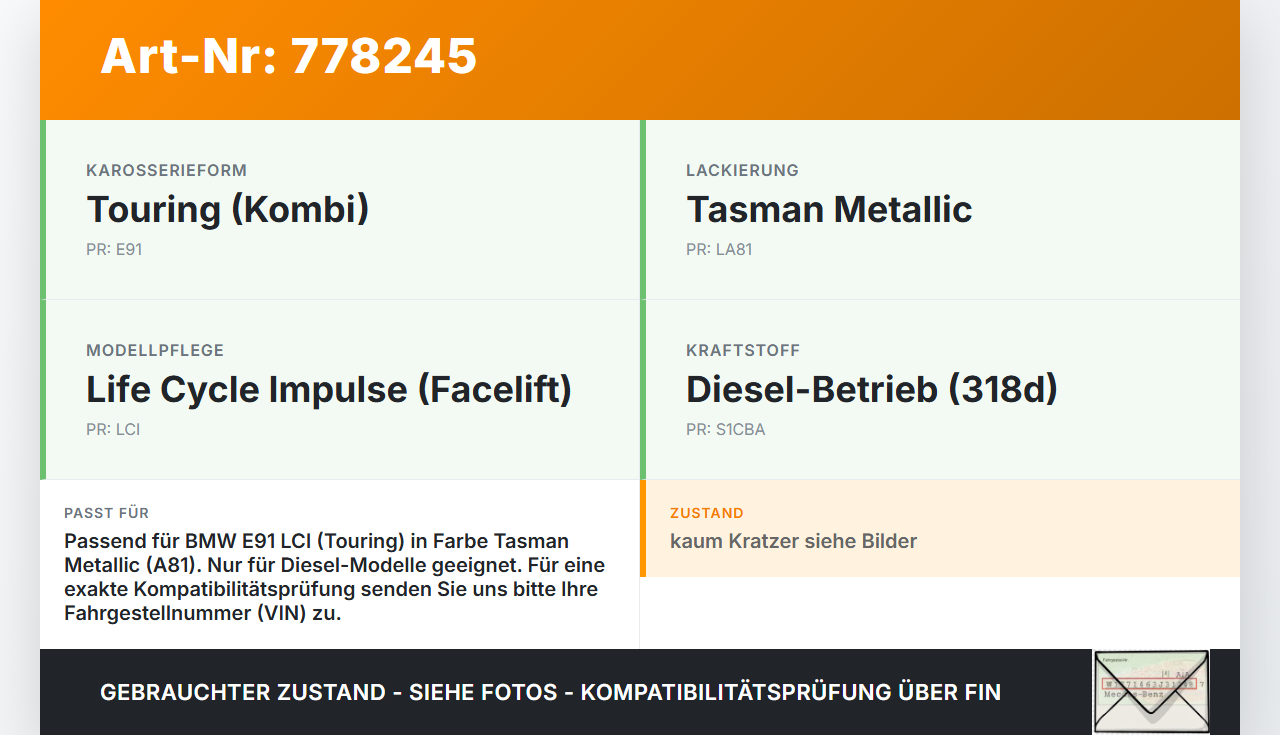 BMW E91 318D LCI 09-13 Tankdeckel Tankklappe A81 BMW E91 318D LCI 09-13 22.09.2009 gebraucht Vorschau 3