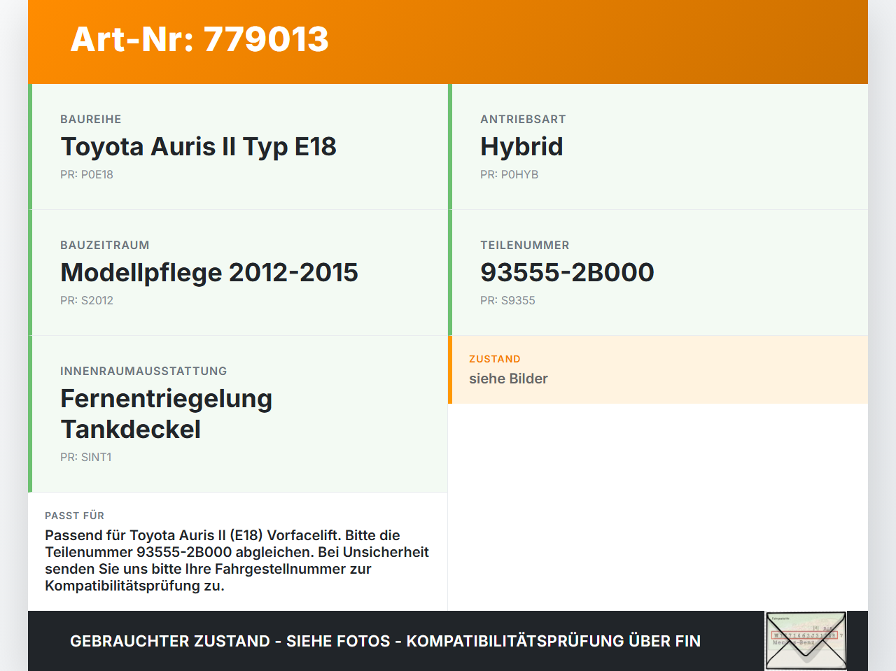 Toyota Auris II E18 12-15 Schalter Tanköffner Entriegelung f. Tankdeckel Toyota Auris II E18 12-15 31.07.2013... Vorschau 3