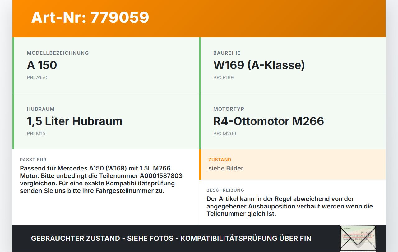 Mercedes W169 A150 04-08 1,5 Zündspule Zyl.2 Mercedes W169 A150 04-08 26.10.2005 0221503035 A0001587803 gebraucht Vorschau 3