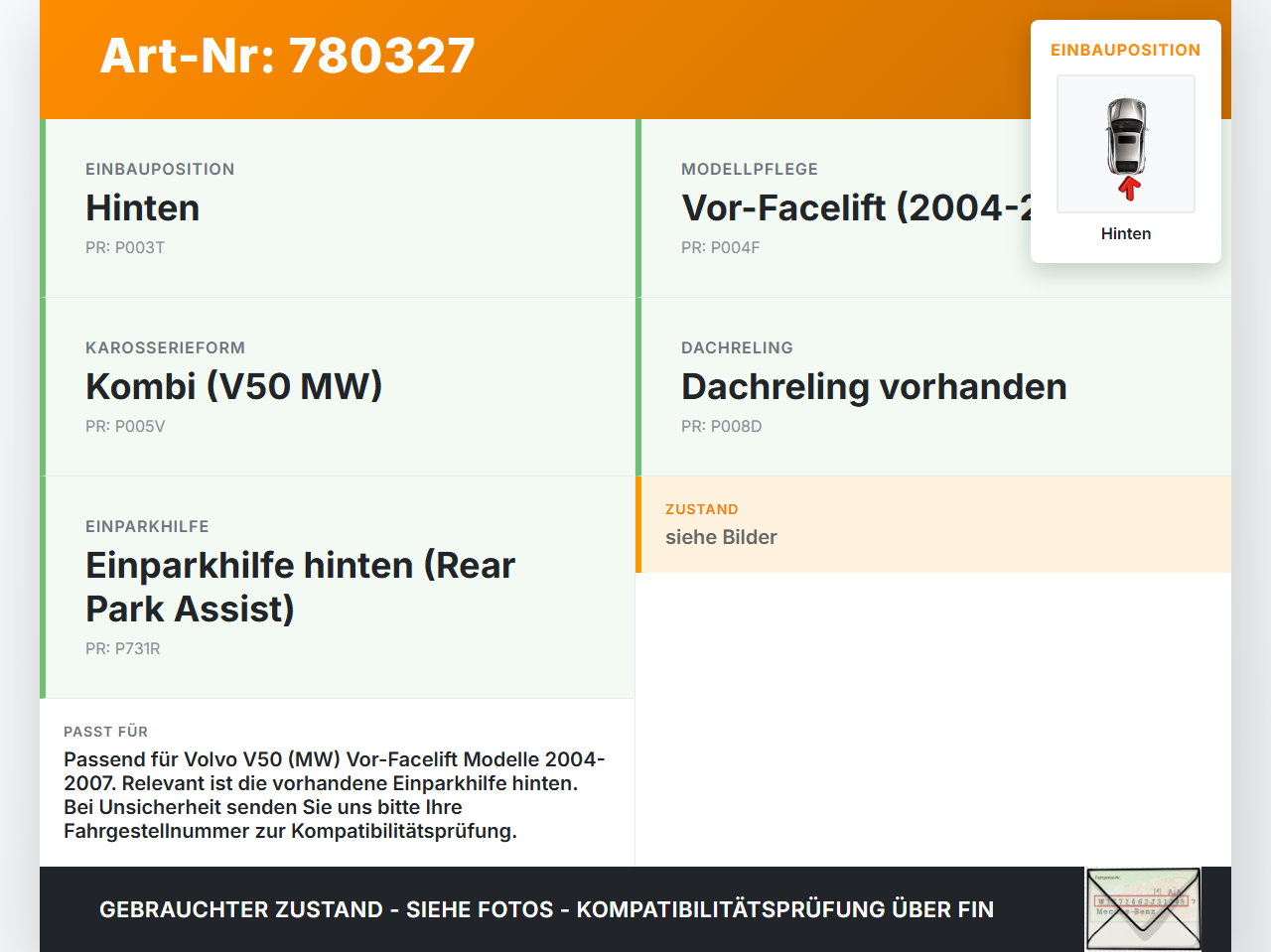 Volvo V50 MW 04-07 Stoßstangenträger Stoßfängerträger Träger Querträger Hinten Volvo V50 MW 04-07 27.02.2006 gebraucht Vorschau 3