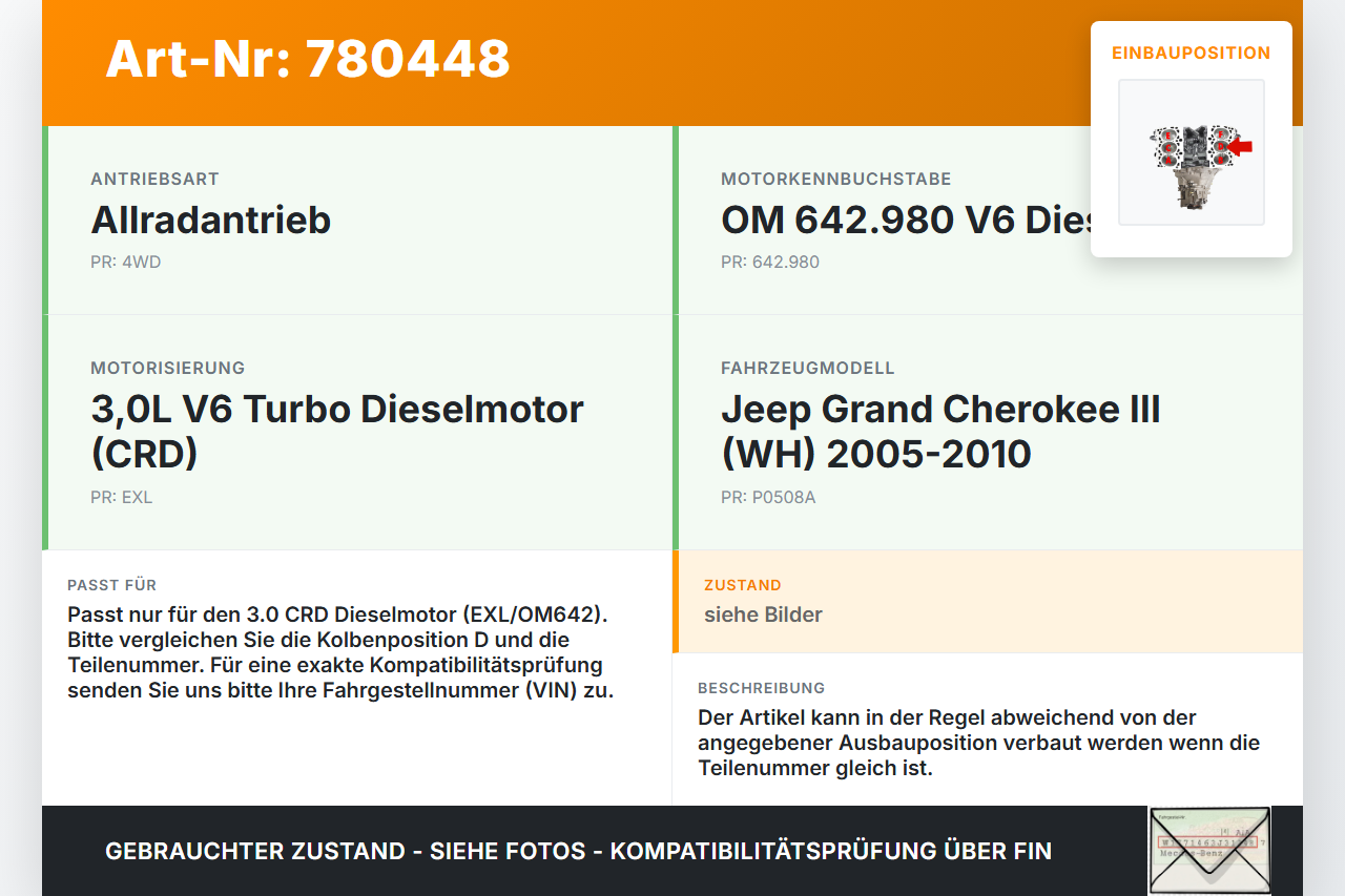 Jeep Grand Cherokee III WH 05-10  CRD 3,0  EXL 642.980 Kolben mit Pleuel Pos D Jeep Grand Cherokee III WH 05-10... Vorschau 3