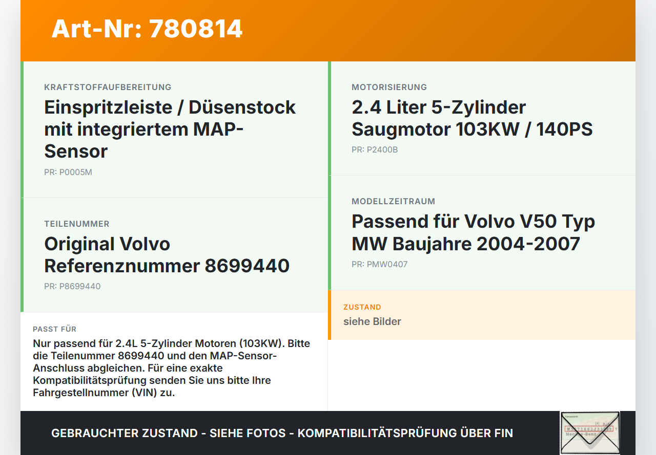 Volvo V50 MW 04-07 2.4 103KW Einspritzleiste Düsenstock mit MAP Volvo V50 MW 04-07 27.02.2006 0261230109 8699440... Vorschau 3