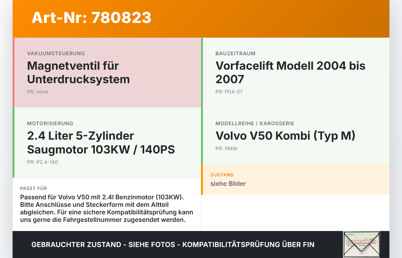 Volvo V50 MW 04-07 2.4 103KW Magnetventil Volvo V50 MW 04-07 27.02.2006 gebraucht Vorschau 3