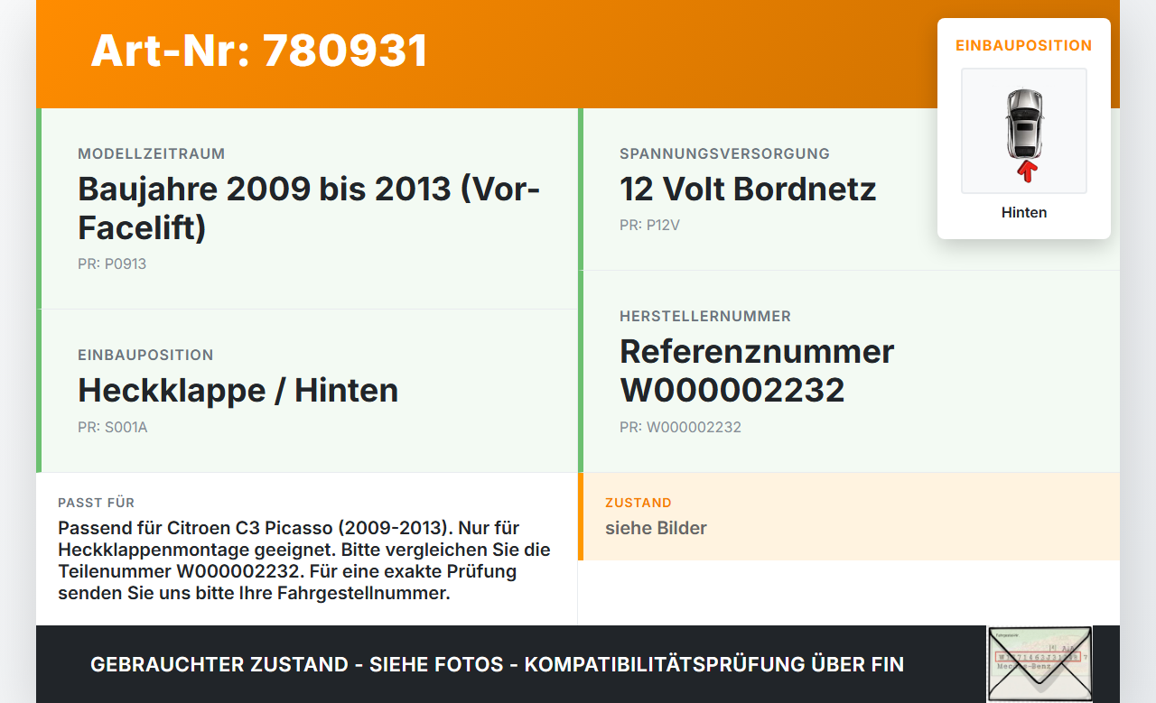 Citroen C3 Picasso 09-13 Wischermotor Hinten Heckwischermotor Citroen C3 Picasso 09-13 31.07.2009 9683238880-00... Vorschau 3