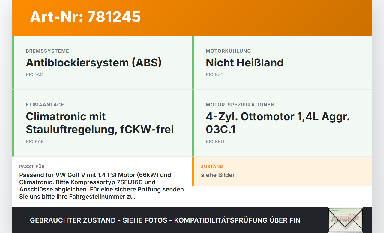 VW Golf V 5 1K 04-09 FSI 1,4 66KW Klimakompressor Klima Kompressor VW Golf V 5 1K 04-09 24.03.2004 1K0820803F... Vorschau 3