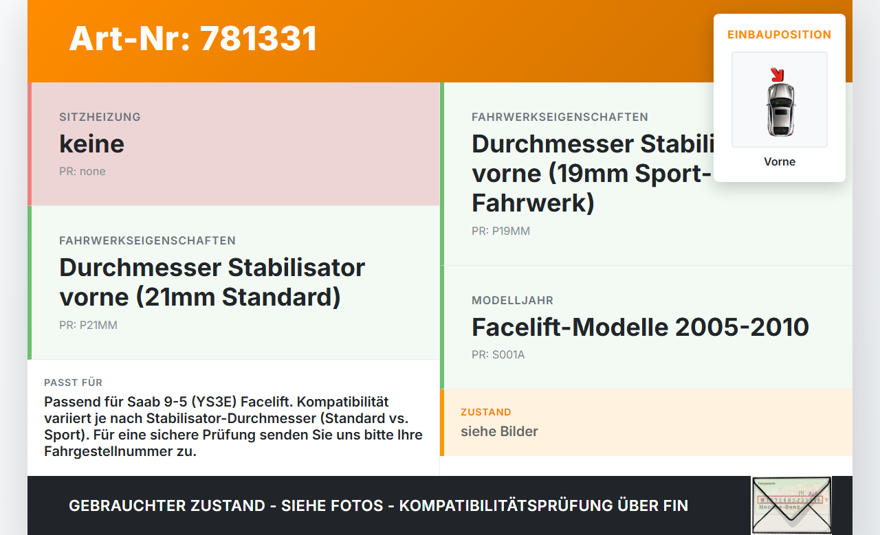 Saab 9-5 YS3E 05-10 Stabilisator Stabi Vorne Saab 9-5 YS3E 05-10 01.02.2007 gebraucht Vorschau 3
