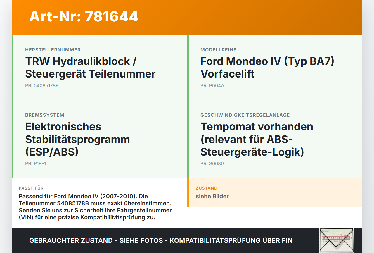 Ford Mondeo IV BA7 07-10 ABS Steuergerät Aggregat Hydraulikblock Ford Mondeo IV BA7 07-10 25.01.2009 9G91-2C405-AA... Vorschau 3