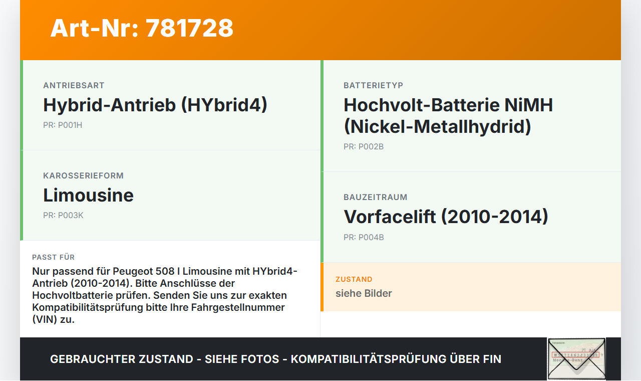 Peugeot 508 I Hyb 10-14 Lim Brücken Connector für Akku Hybrid Batterie Peugeot 508 I Hyb 10-14 28.09.2012 gebraucht Vorschau 3