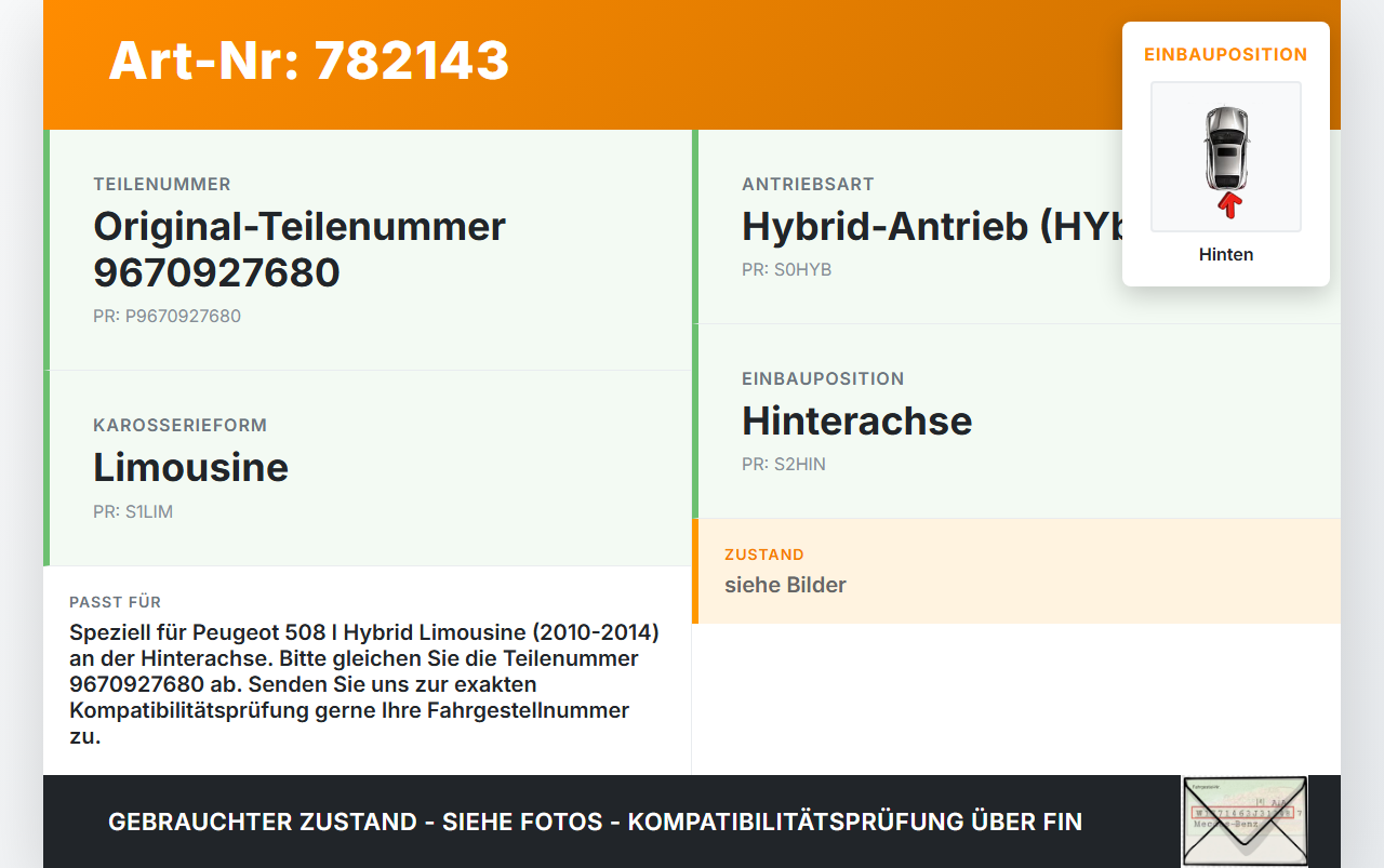 Peugeot 508 I Hyb 10-14 Lim Stabi Stabilisator Hinten Peugeot 508 I Hyb 10-14 28.09.2012 9670927680 gebraucht Vorschau 3