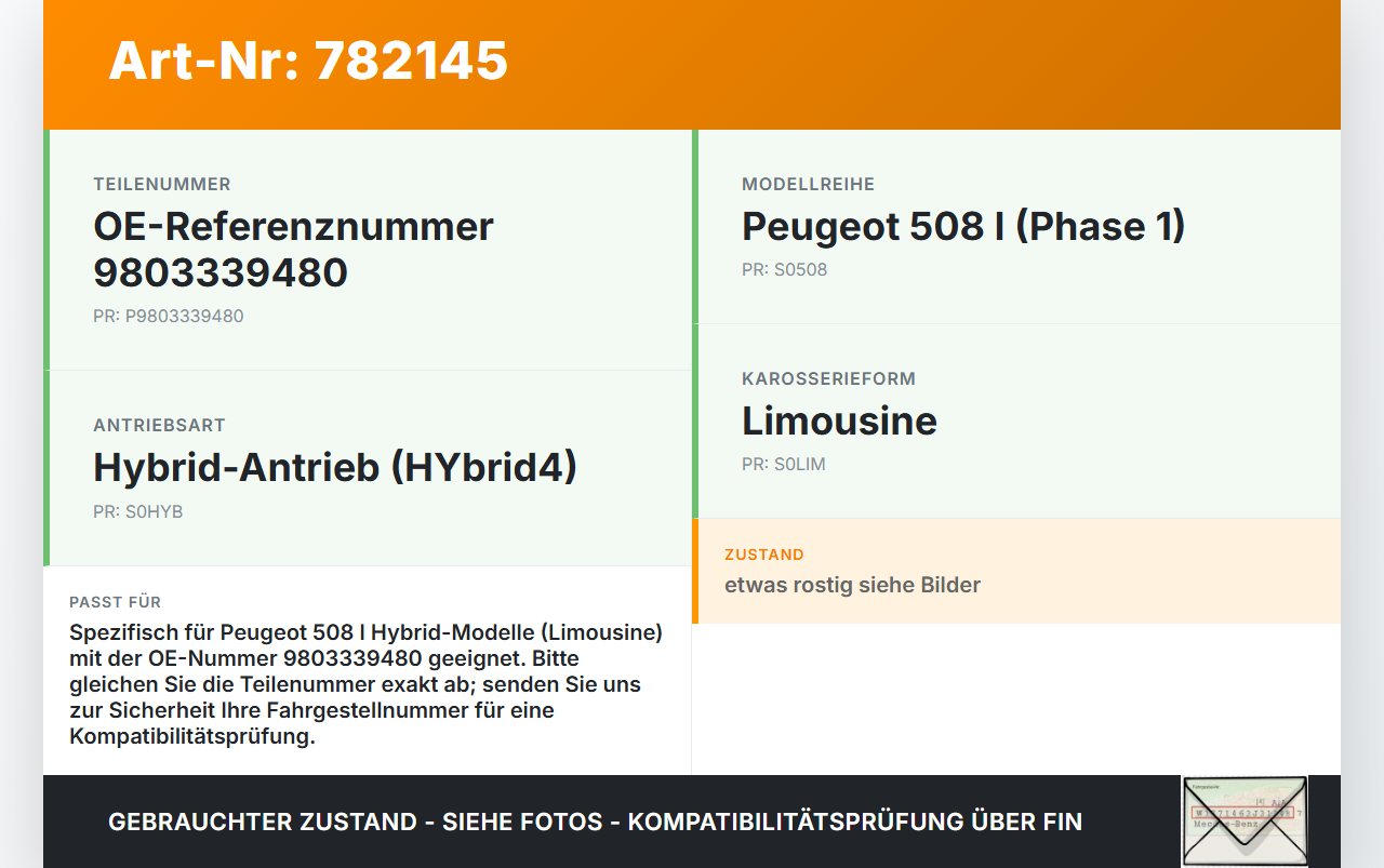 Peugeot 508 I Hyb 10-14 Lim Hinterachse Achse Achsträger Peugeot 508 I Hyb 10-14 28.09.2012 9803339480 gebraucht Vorschau 3
