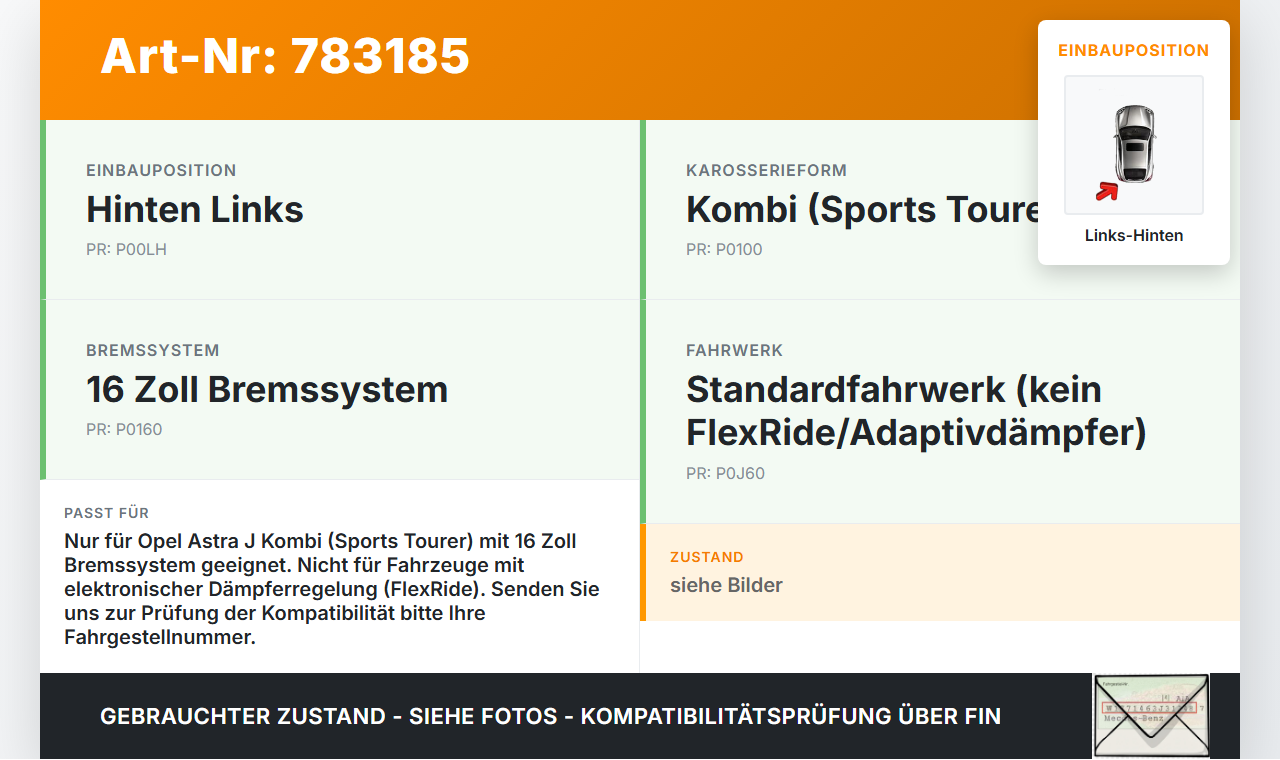 Opel Astra J 11-18 Kombi Stossdämpfer Links Hinten Opel Astra J 11-18 05.10.2011 gebraucht Vorschau 3