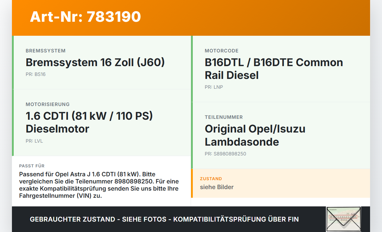 Opel Astra J 11-18 CDTI 1,6 81KW Lambdasonde Opel Astra J 11-18 05.10.2011 8980898250 11200-5360 gebraucht Vorschau 3