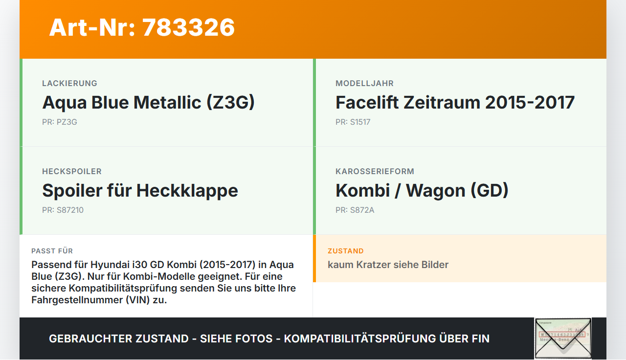 Hyundai I30 GD 15-17 Kombi Spoiler für Heckklappe Z3G Hyundai I30 GD 15-17 14.10.2015 87210-A6500 87211-A6100 gebraucht Vorschau 3