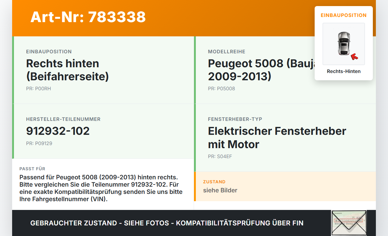 Peugeot 5008 09-13 Fensterhebermotor mit Fensterheber Rechts Hinten Peugeot 5008 09-13 12.01.2011 9683670680... Vorschau 3