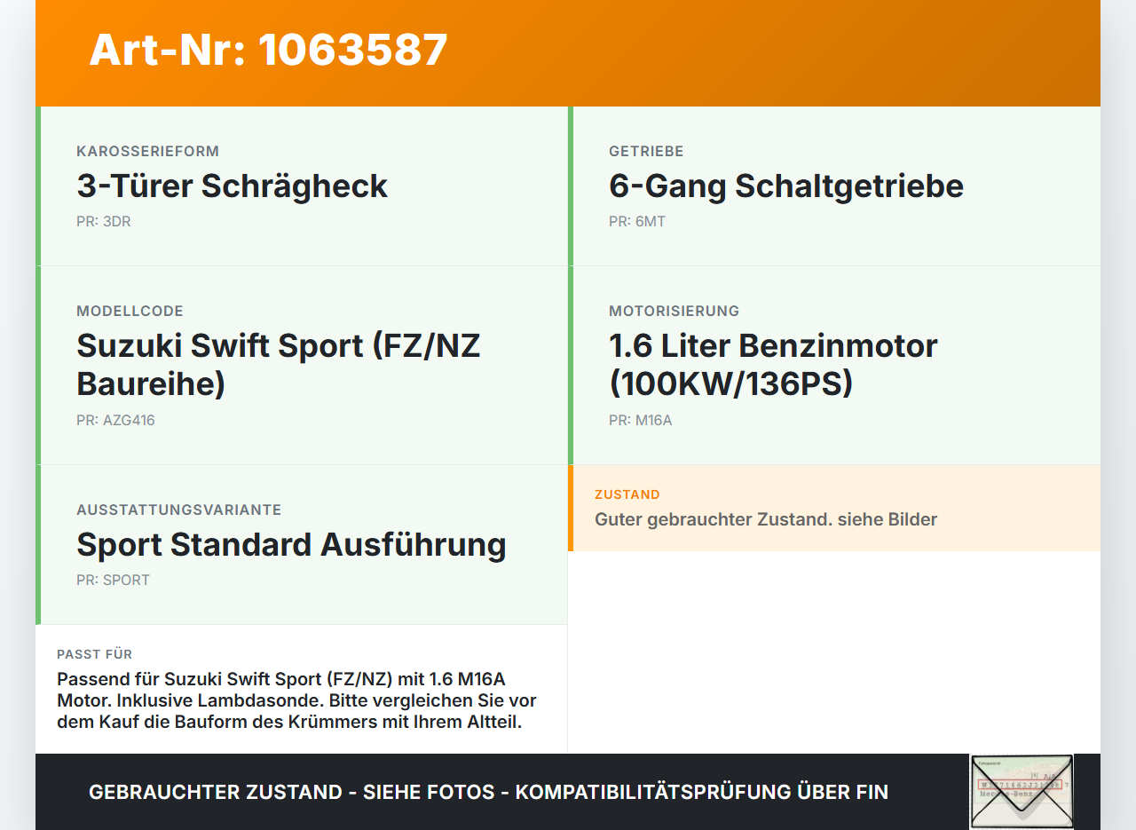 Suzuki Swift IV FZ NZ 12-17 1,6 100KW M16A Abgaskrümmer mit Lambdasonde Suzuki Swift IV FZ NZ 12-17 04.07.2016... Vorschau 3