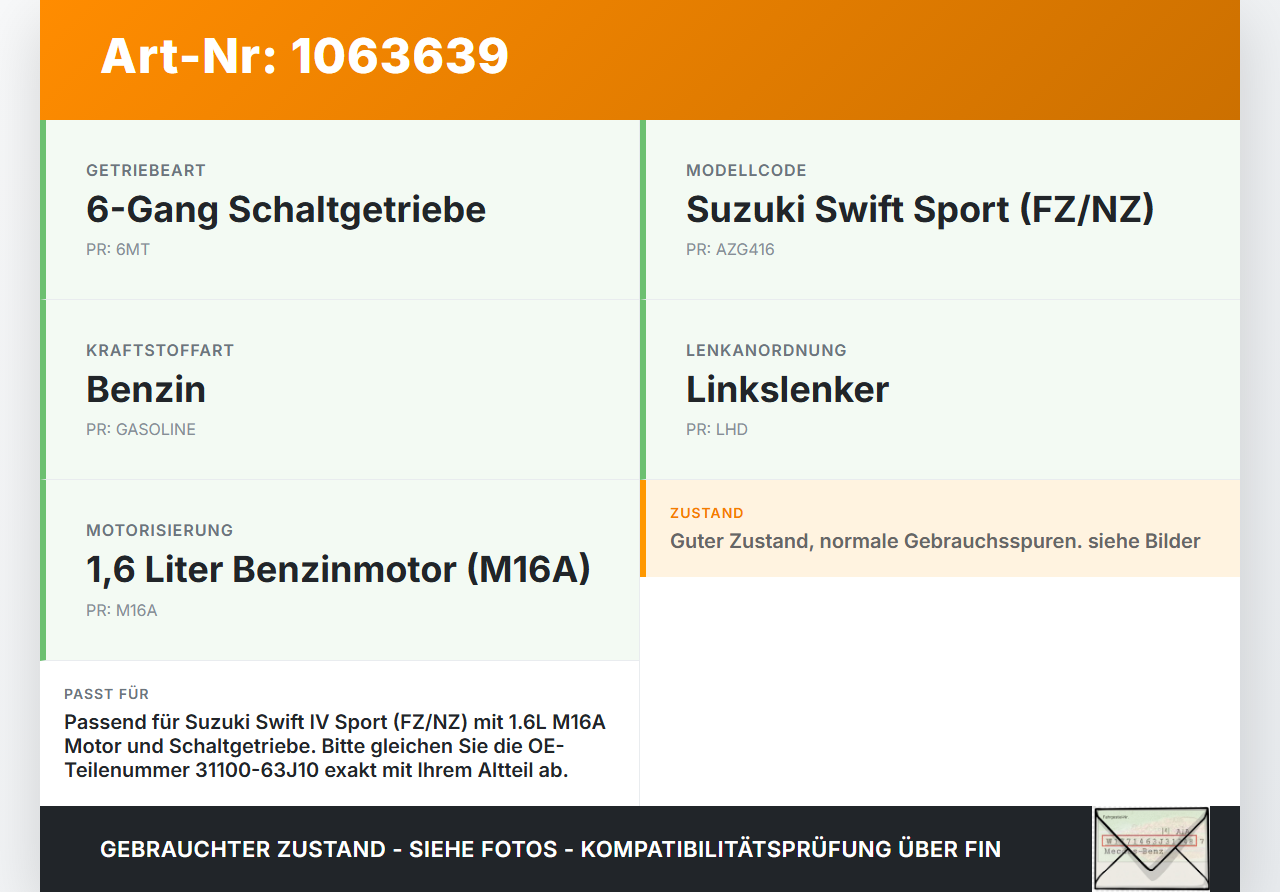 Suzuki Swift IV FZ NZ 12-17 1,6 100KW Anlasser Starter Suzuki Swift IV FZ NZ 12-17 04.07.2016 31100-63J10... Vorschau 3