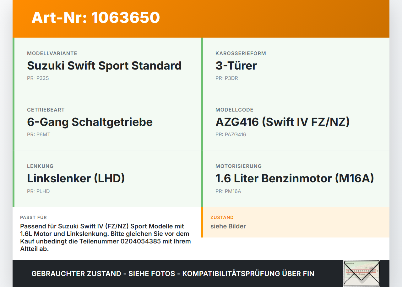 Suzuki Swift IV FZ NZ 12-17 1,6 100KW Bremskraftverstärker Suzuki Swift IV FZ NZ 12-17 04.07.2016 0204054385 gebraucht Vorschau 3