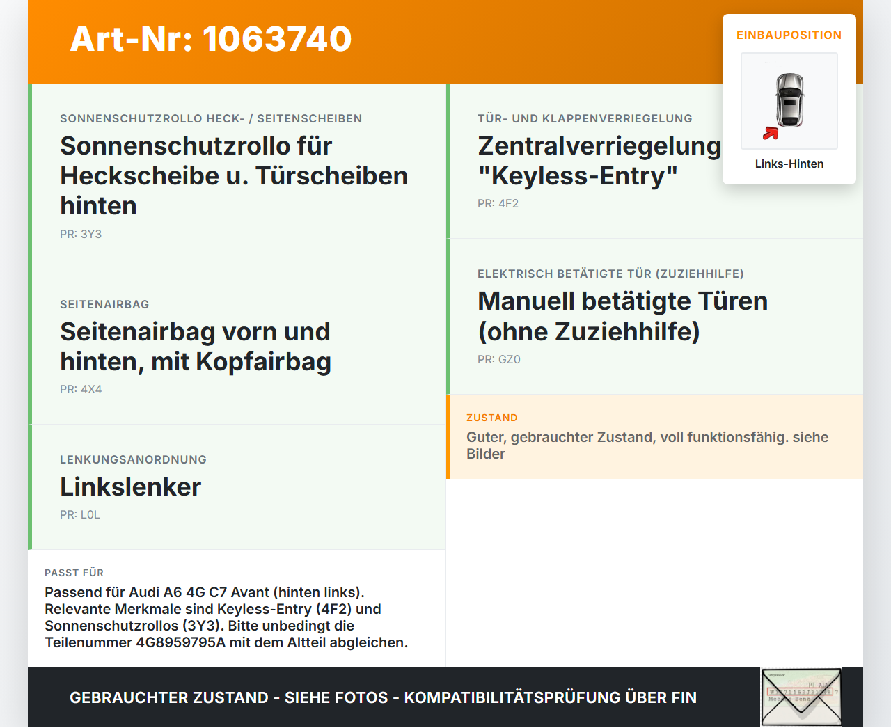 Audi A6 4G C7 11-14 qu Steuergerät ECU Modul Türsteuergerät Links Hinten Audi A6 4G C7 11-14 qu 31.01.2012... Vorschau 3