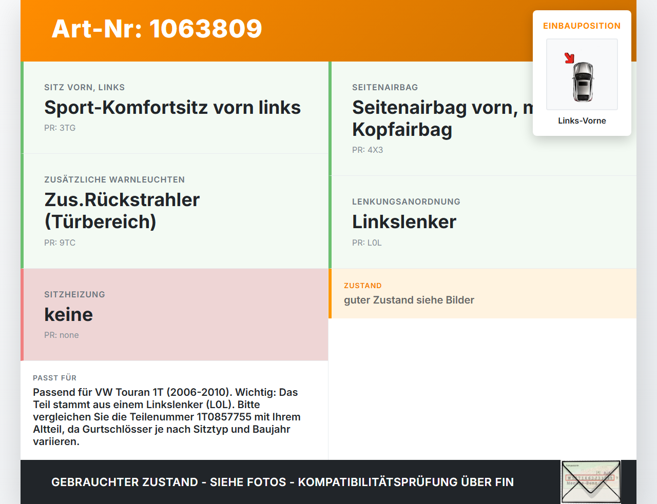 VW Touran 1T 06-10 Gurtschloss Links Vorne VW Touran 1T 06-10 06.08.2007 1T2857755D 1T0857755 TRW3304257 gebraucht Vorschau 3