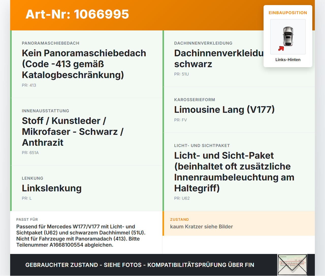 Mercedes W177 A250E 18-22 Lim Handgriff Haltegriff Links Hinten Mercedes W177 A250E 18-22 26.03.2021 A1668100554... Vorschau 3