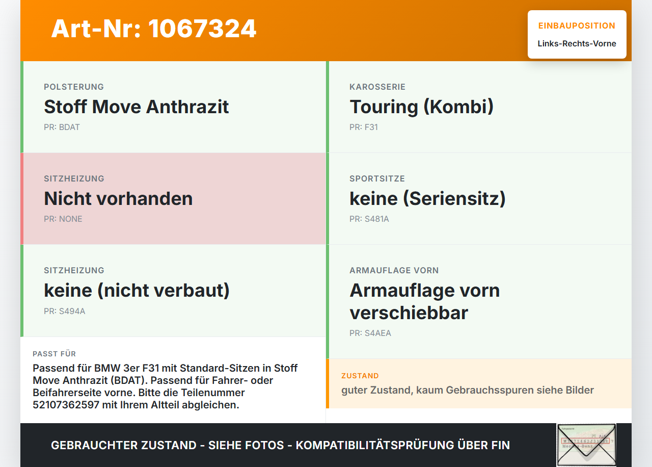 BMW F31 318d 12-15 Kombi Kopfstütze für Beifahrer Sitz Rechts oder Links Vorne BMW F31 318d 12-15 28.02.2014... Vorschau 3