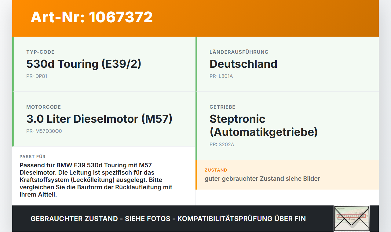 BMW 5er E39 530d 00-04 3,0d 142KW Rücklauf Leitung Kraftstoffleitung Rücklaufleitung BMW 5er E39 530d 00-04... Vorschau 3