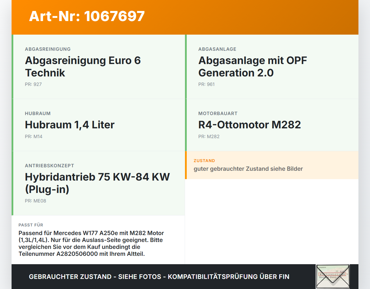 Mercedes W177 A250E 18-22 1,3 118KW 282914 Nockenwelle Auslass Mercedes W177 A250E 18-22 26.03.2021 A2820506000... Vorschau 3