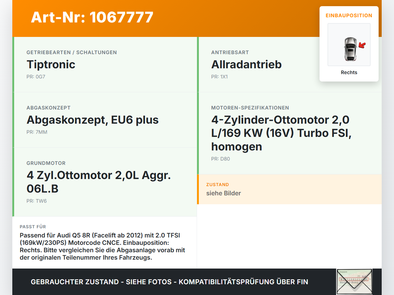 Audi Q5 8R 12-16 TFSI 2,0 169KW Endtopf Nachschalldämpfer Auspuff Rechts Audi Q5 8R 12-16 04.10.2016 8R0253609AG... Vorschau 3