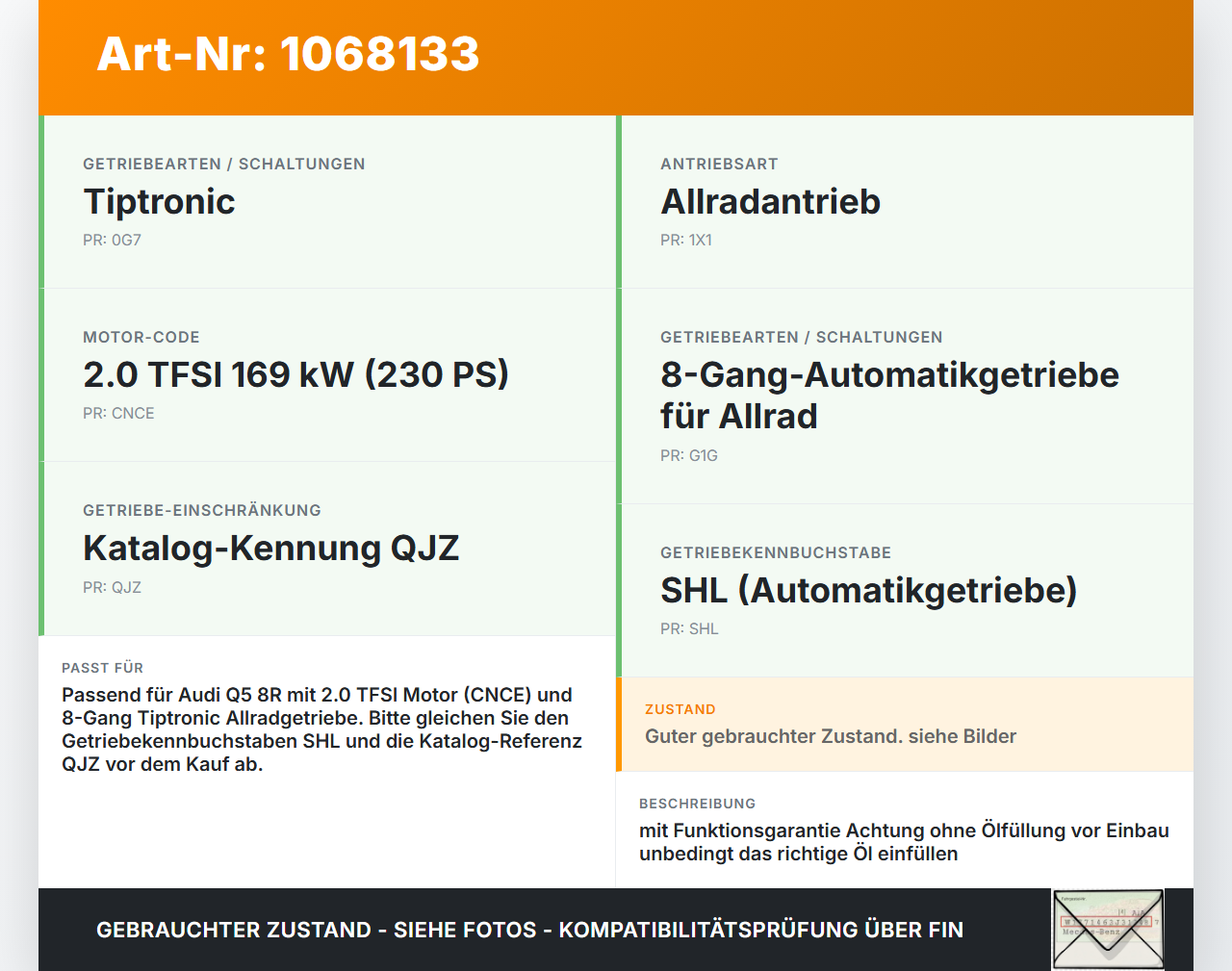 Audi Q5 8R 12-16 TFSI 2,0 169KW 4WD SHL Automatikgetriebe Getriebe Allradgetriebe Automatik SHL Audi Q5 8R 12-16... Vorschau 3