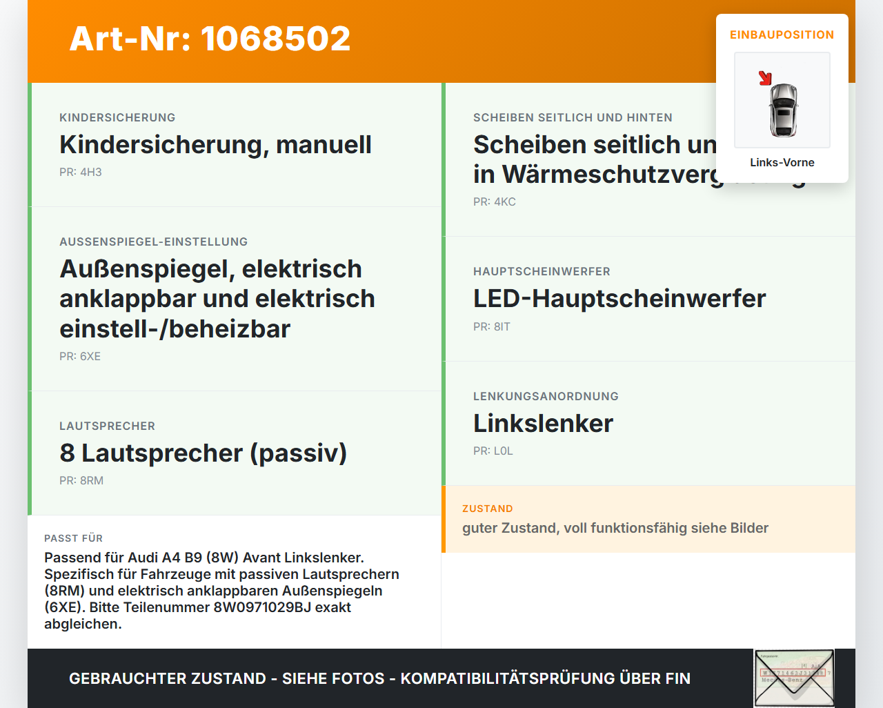 Audi A4 8W B9 19-24 Kombi Kabelbaum Tür und Fensterheber Links Vorne Audi A4 8W B9 19-24 18.12.2015 8W0971029BJ... Vorschau 3