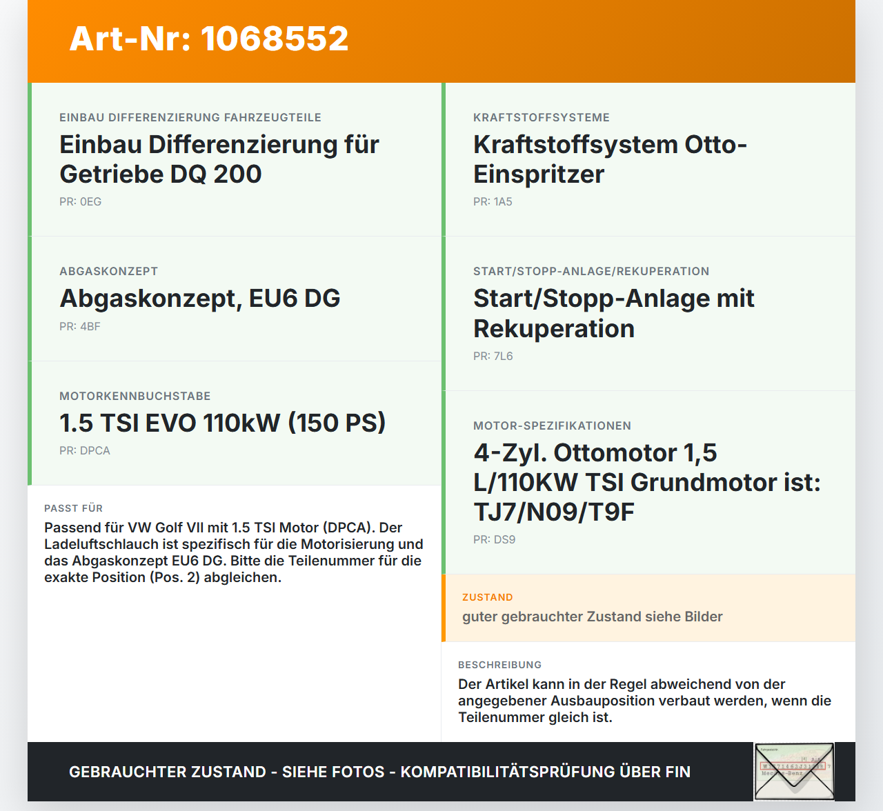 VW Golf VII 7 5G 17-20 TSI 1,5 110KW Ansaugrohr Ladeluftschlauch Luftschlauch Pos.2 VW Golf VII 7 5G 17-20... Vorschau 3