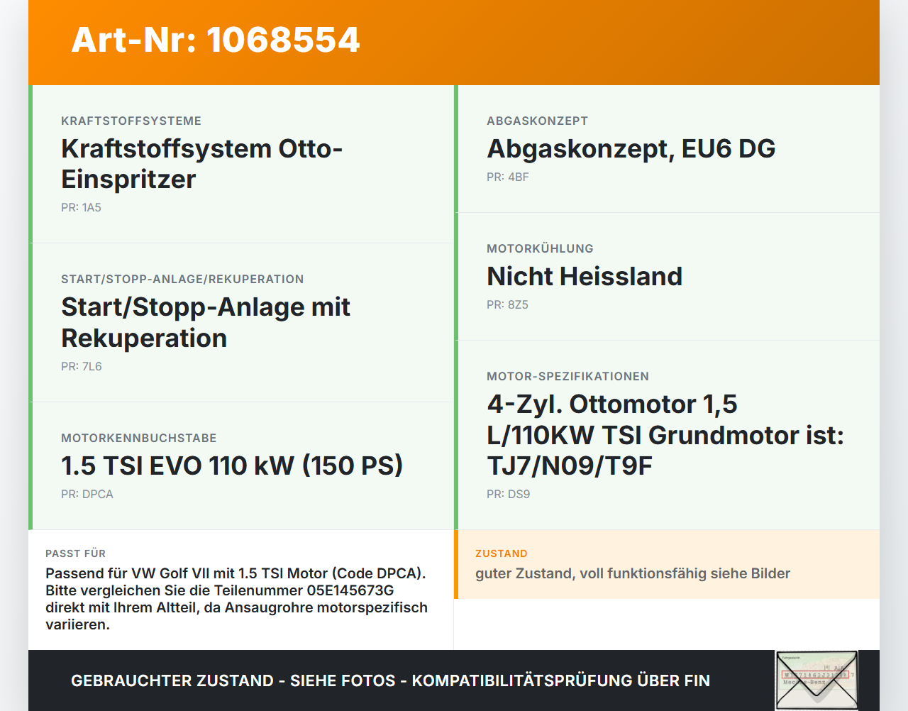 VW Golf VII 7 5G 17-20 TSI 1,5 110KW Ansaugrohr VW Golf VII 7 5G 17-20 22.11.2019 05E145673G 01161363 gebraucht Vorschau 3