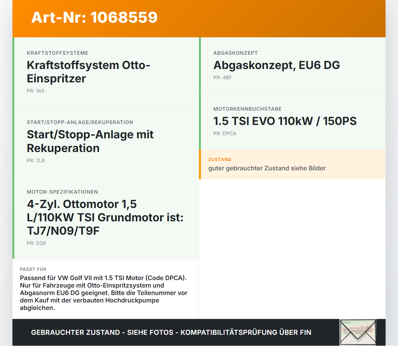 VW Golf VII 7 5G 17-20 TSI 1,5 110KW Einspritzpumpe Hochdruckpumpe Benzinpumpe VW Golf VII 7 5G 17-20 22.11.2019... Vorschau 3